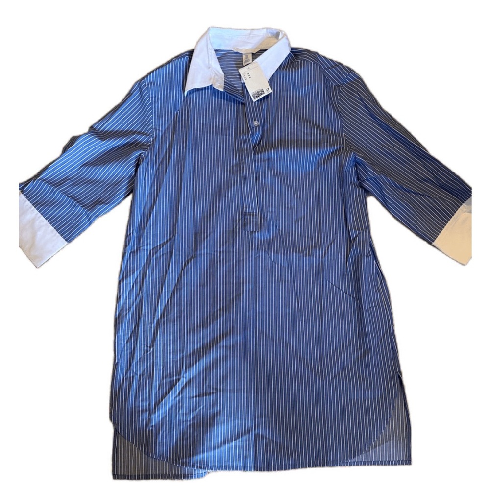 H&M Blue and White Striped Casual Shirt Dress